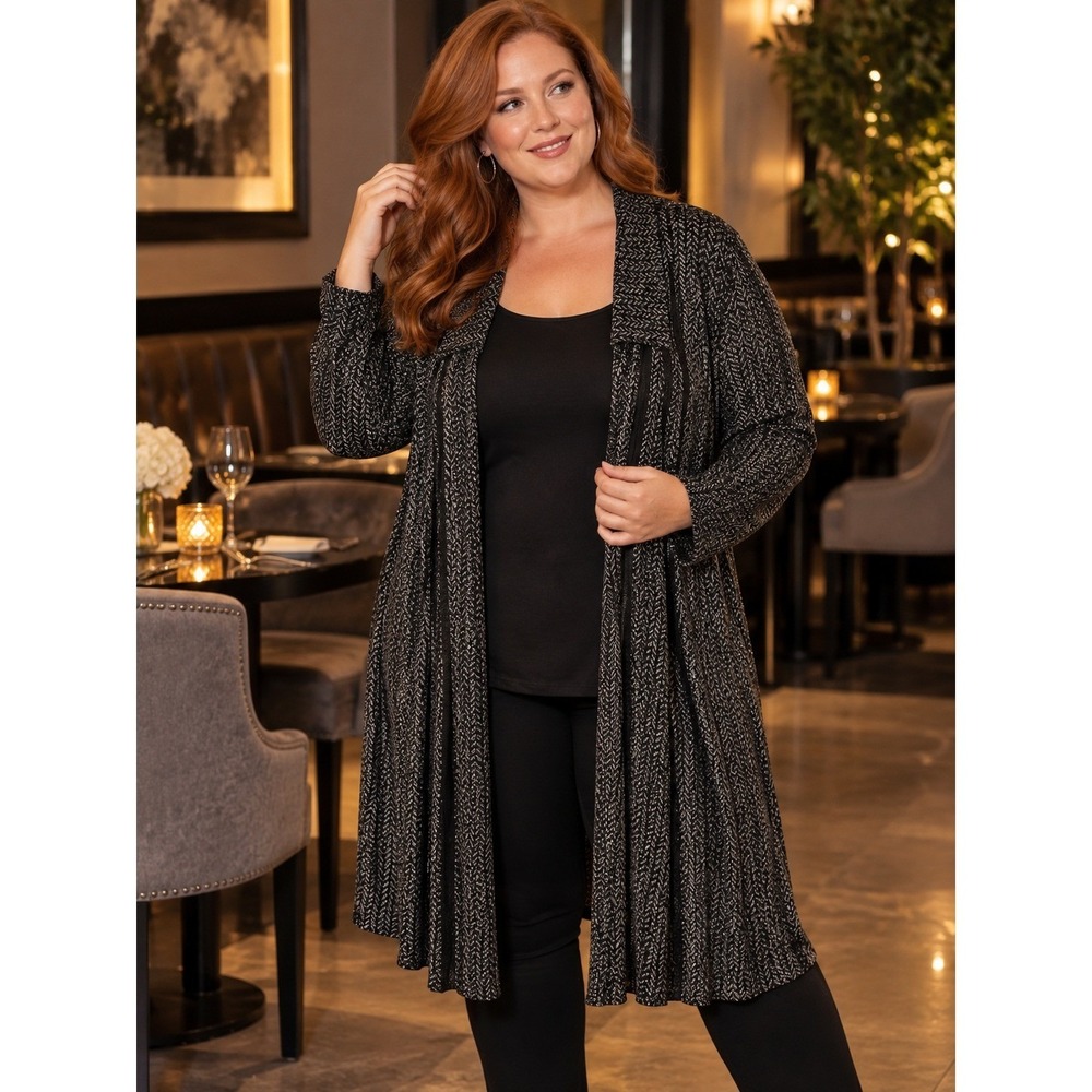 The Travel Collection Cardigan Womens 3X Black Open Front Dark Academia Non Iron